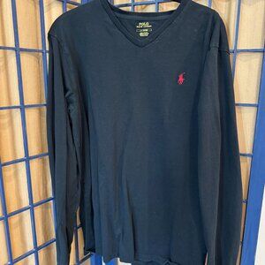 Polo Ralph Lauren Black V-Neck Long Sleeve Shirt Men’s Large